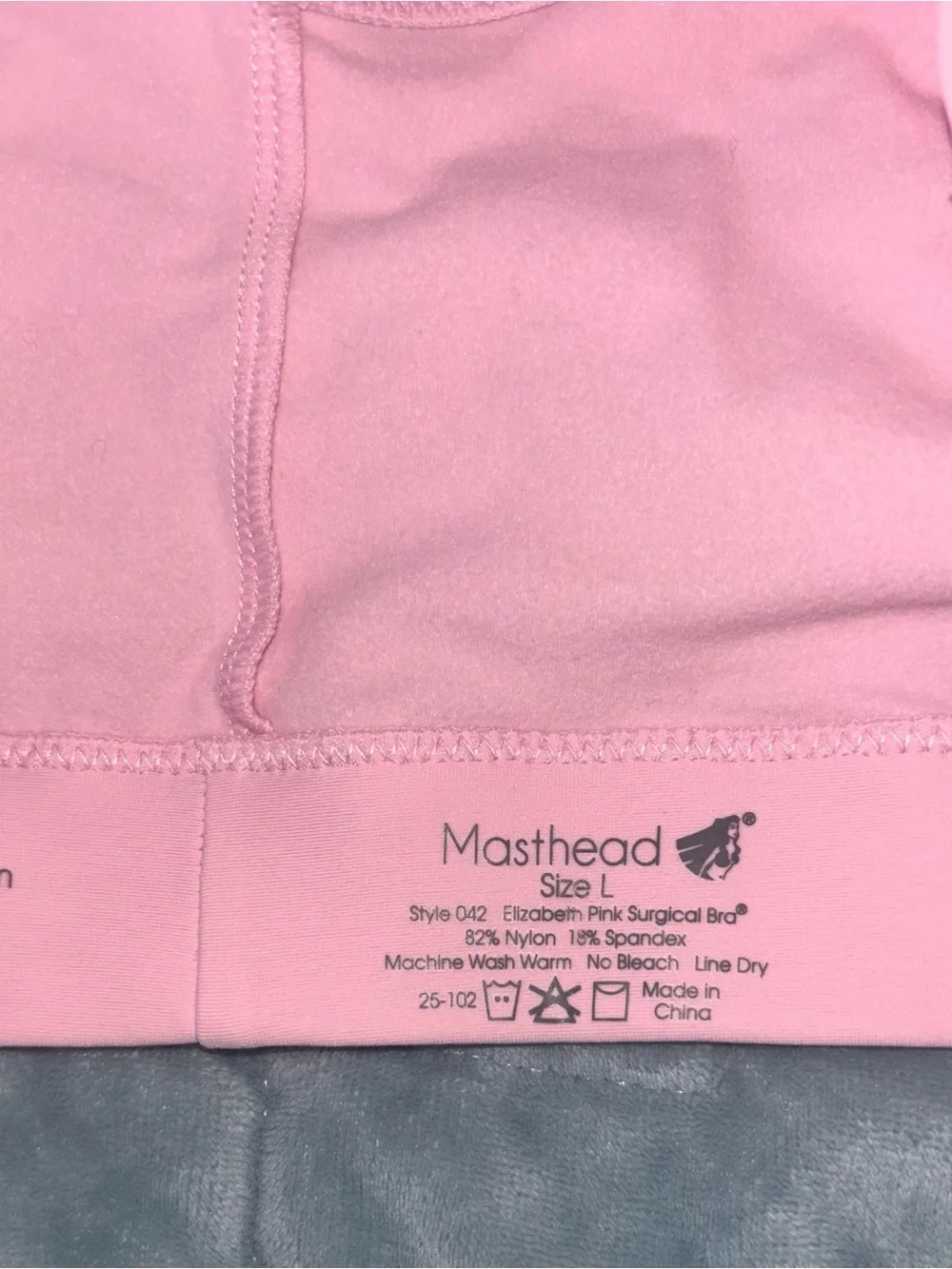 The Elizabeth Pink Surgical Bra MastHead Size Large.